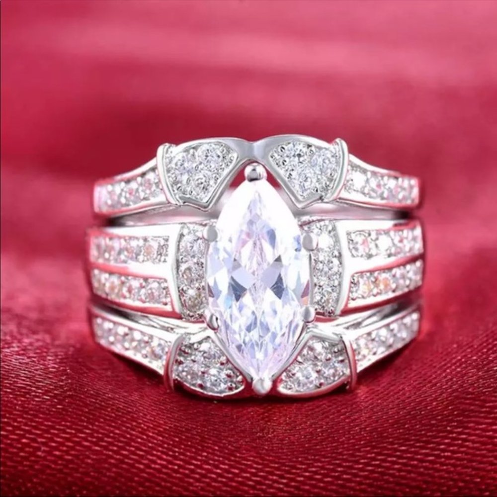NOWT Silver 925 Marquise Diamond Ring - Picture 1 of 1